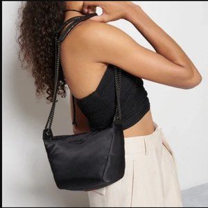 MZ Wallace Bowery Crescent Crossbody -  Black With Metallic Black Trim